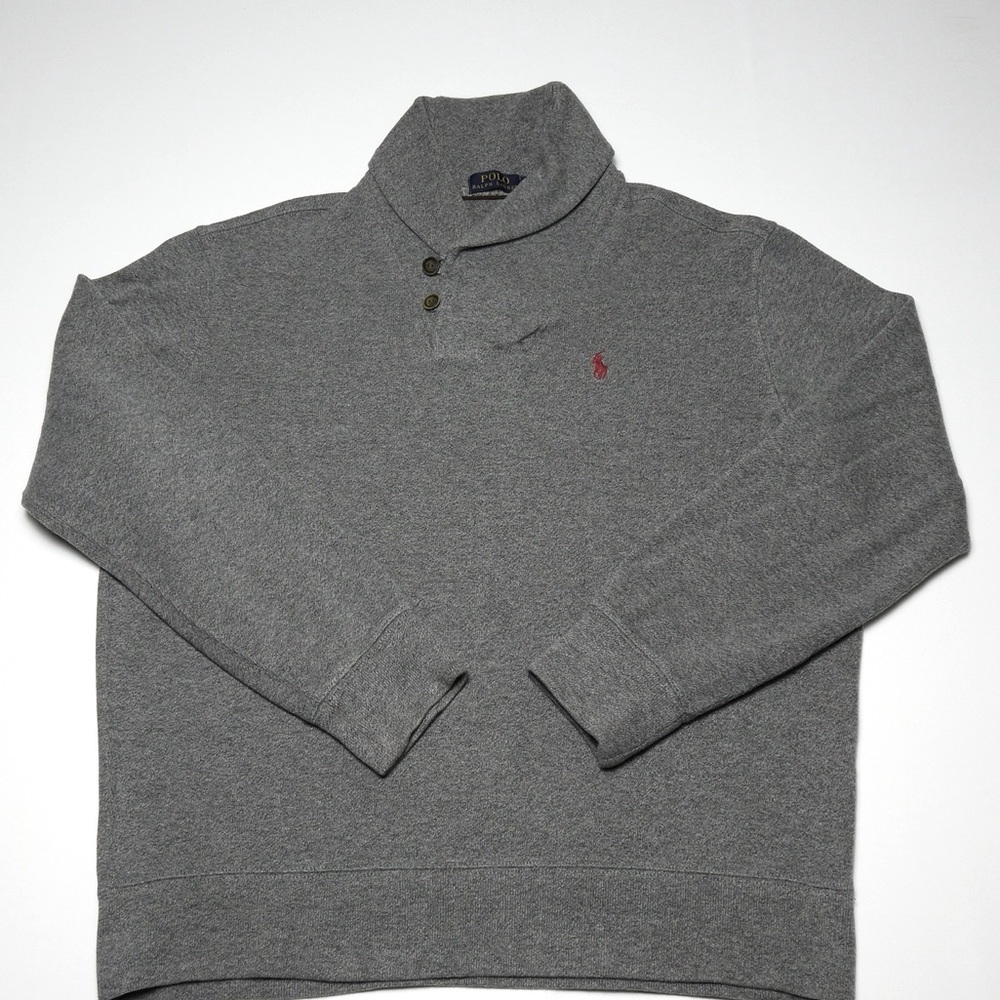Polo Ralph Lauren Large Heather Gray Luxury Jersey Shawl-Collar Pullover Large - Picture 1 of 9